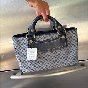 Celine Boogie Handbag - Triomphe print navy blue canvas